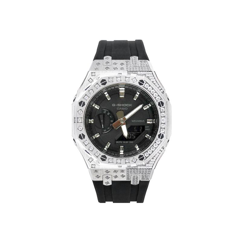 Casio Часы с кварцевым механизмом, резиновым ремешком, унисекс, черный циферблат, GA-2100-1A1(Watch8--)
