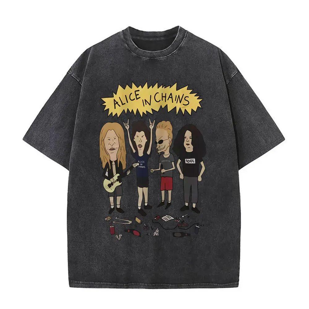 New in Top & Tees Mens T-Shirt Camisetas Rock Band Alice in Chains Dirt Washed Vintage Short Sleeved Round Neck Y2k Tshirt