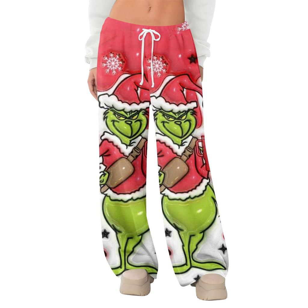 Women's Fleece Wide Leg  Elastic Waist Drawstring Loose Pants Drawstring Pajama Pants Sleepwear Trousers