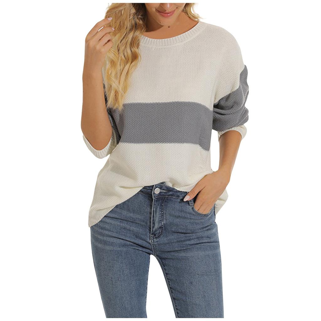 Женский модный трикотажный свитер с круглым вырезом и длинными рукавами в стиле пэчворк