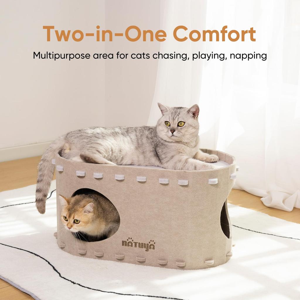 NATUYA Когтеточка Кровать для кошки Игрушка Домик для кошки Кровать для кошки Домик для кошки Снятие стресса Недостаток физической активности Игрушка для кошки Складная Кровать для питомца из войлочной ткани (Туннель цвета хаки)
