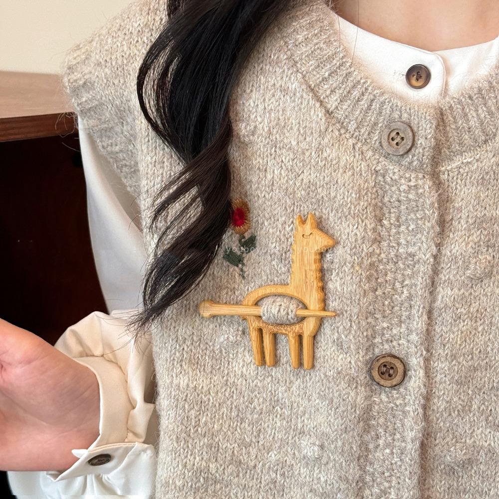 Брошь-булавка на свитер Животное Лев Лошадь Пони Модная Деревянная Брошь Подарок