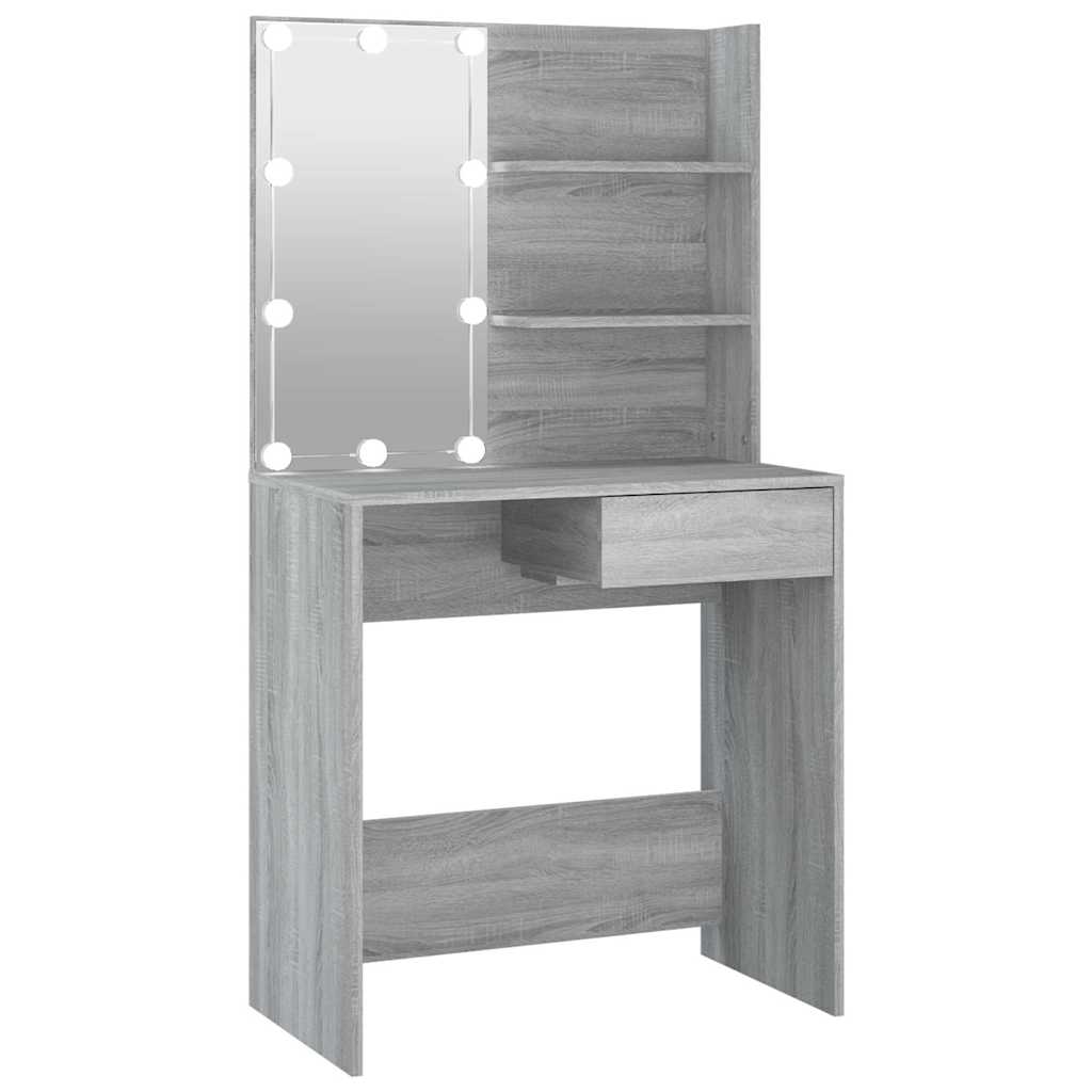 vidaXL Schminktisch mit LED Grau Sonoma 74,5x40x141 cm