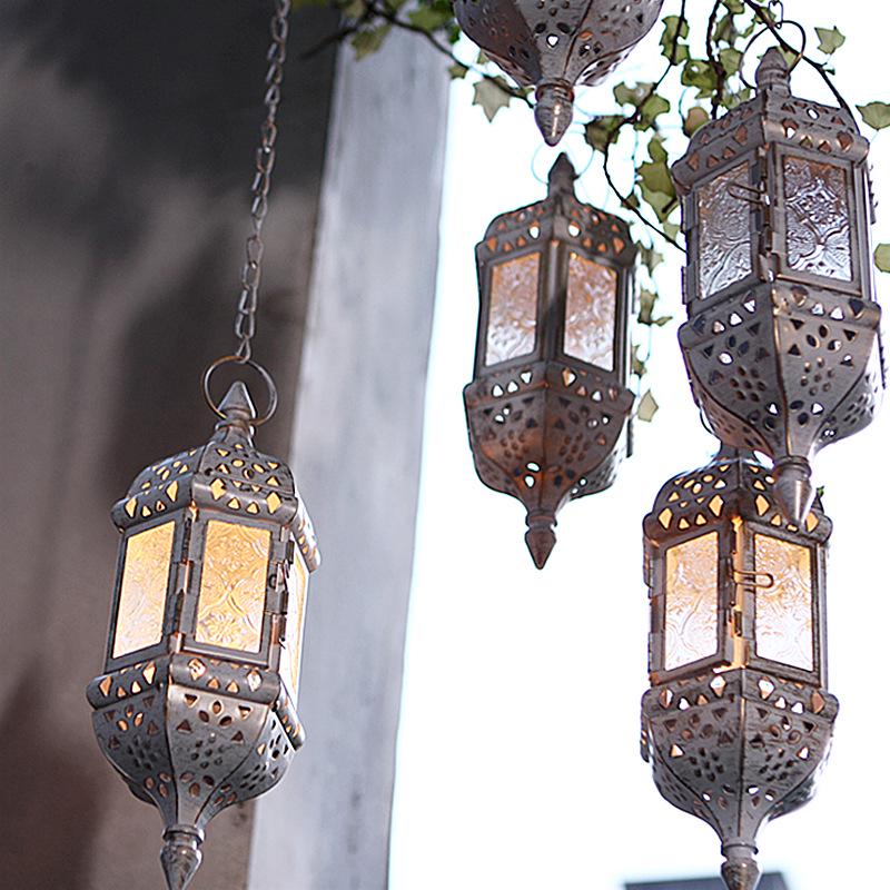 2Pcs Retro Moroccan Candle Holder Hanging Lantern Wedding Celebration Decorative Candlestick
