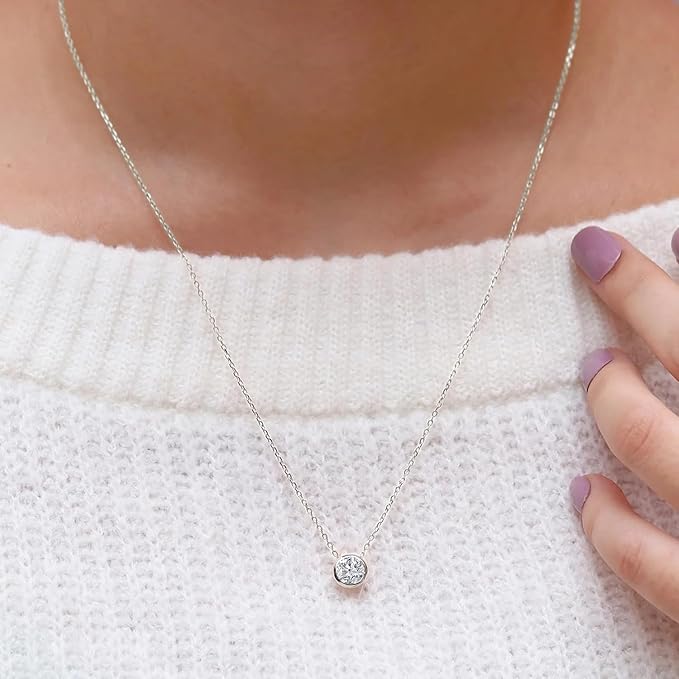 Колье-солитер с муассанитовым бриллиантом 1 карат 6,5 мм для женщин, 14-каратное белое золото поверх стерлингового серебра 925 пробы, кулон ручной работы