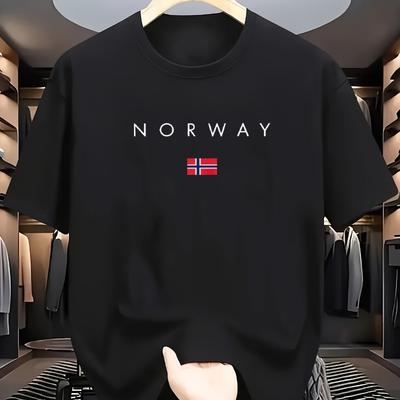 Мужская летняя хлопковая модная спортивная повседневная свободная готическая футболка с принтом узора НОРВЕГИЯ, круглым вырезом и коротким рукавом