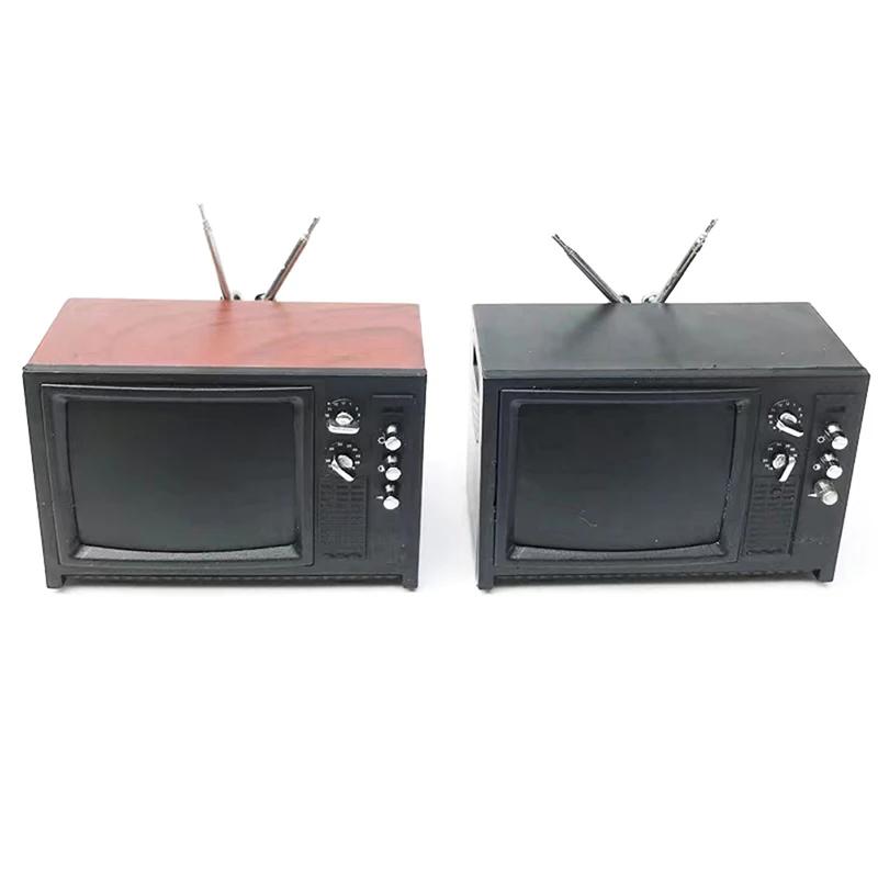 1Pc 1:12 Dollhouse Miniature Television Vintage TV With Picture House Furniture Model Decor Toy