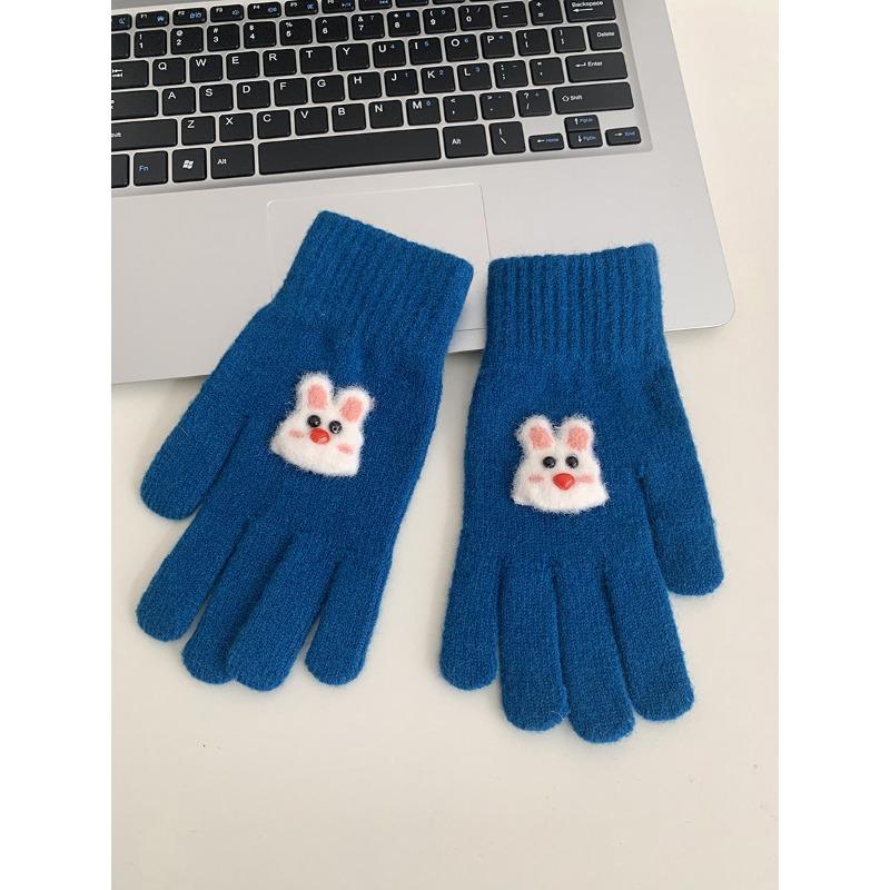 Winter Cartoon Cute Warm Gloves with Fingerless Touch Screen Students Versatile Cycling Cold-proof Minute-hand Knitted Gloves for Women