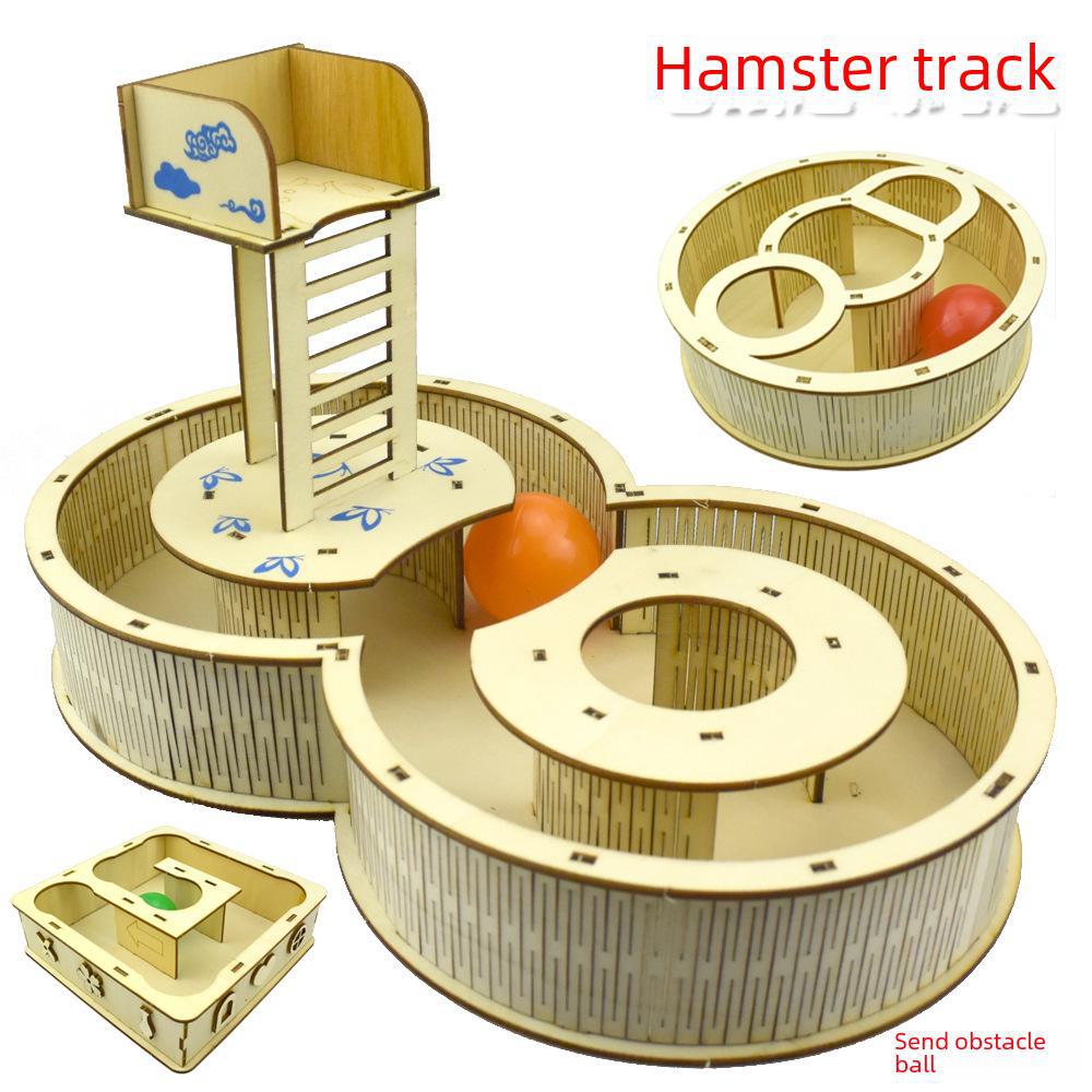 Solid Wood Hamster Play Tunnel: Sports Track, Climbing Stairs, Shelter & Fitness Platform.