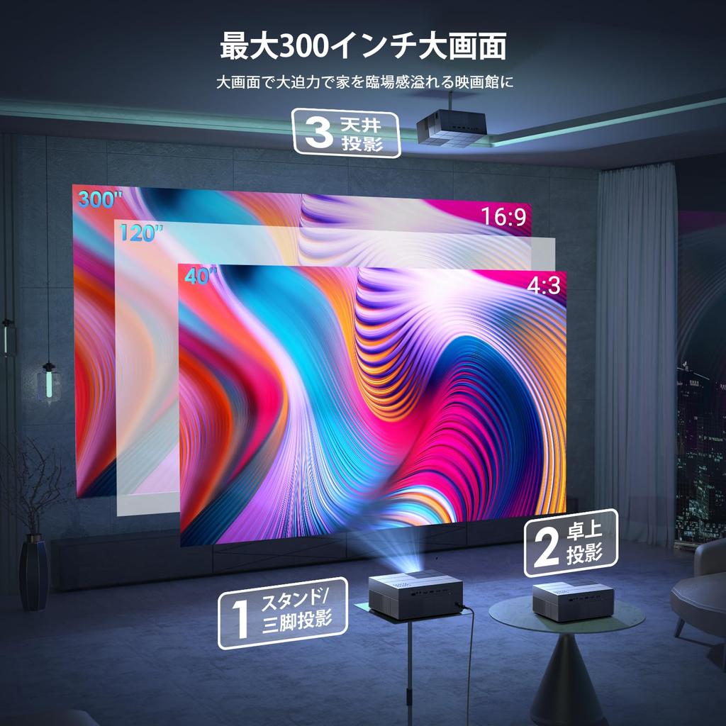 YOWHICK High WiFi 6 Instant Automatic Keystone 4K 1080P Full Bluetooth Large Projector for Home Connects To Game and DVD Christmas Projector, Compact,