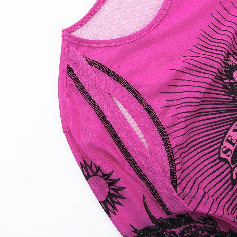 Европейский и американский хип-хоп напечатанный пикантный девчачий сексуальный базовый нерегулярный перспективный ажурный дизайн смысл женский комбинезон с длинными рукавами