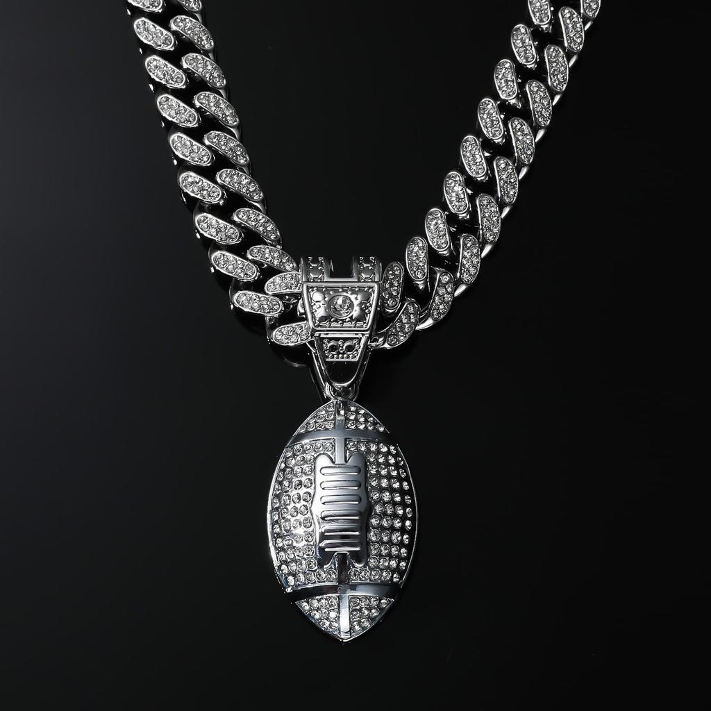 Rugby Full Diamond Cuban Chain Pendant, European and American Hip Hop Zinc Alloy Necklace Accessories