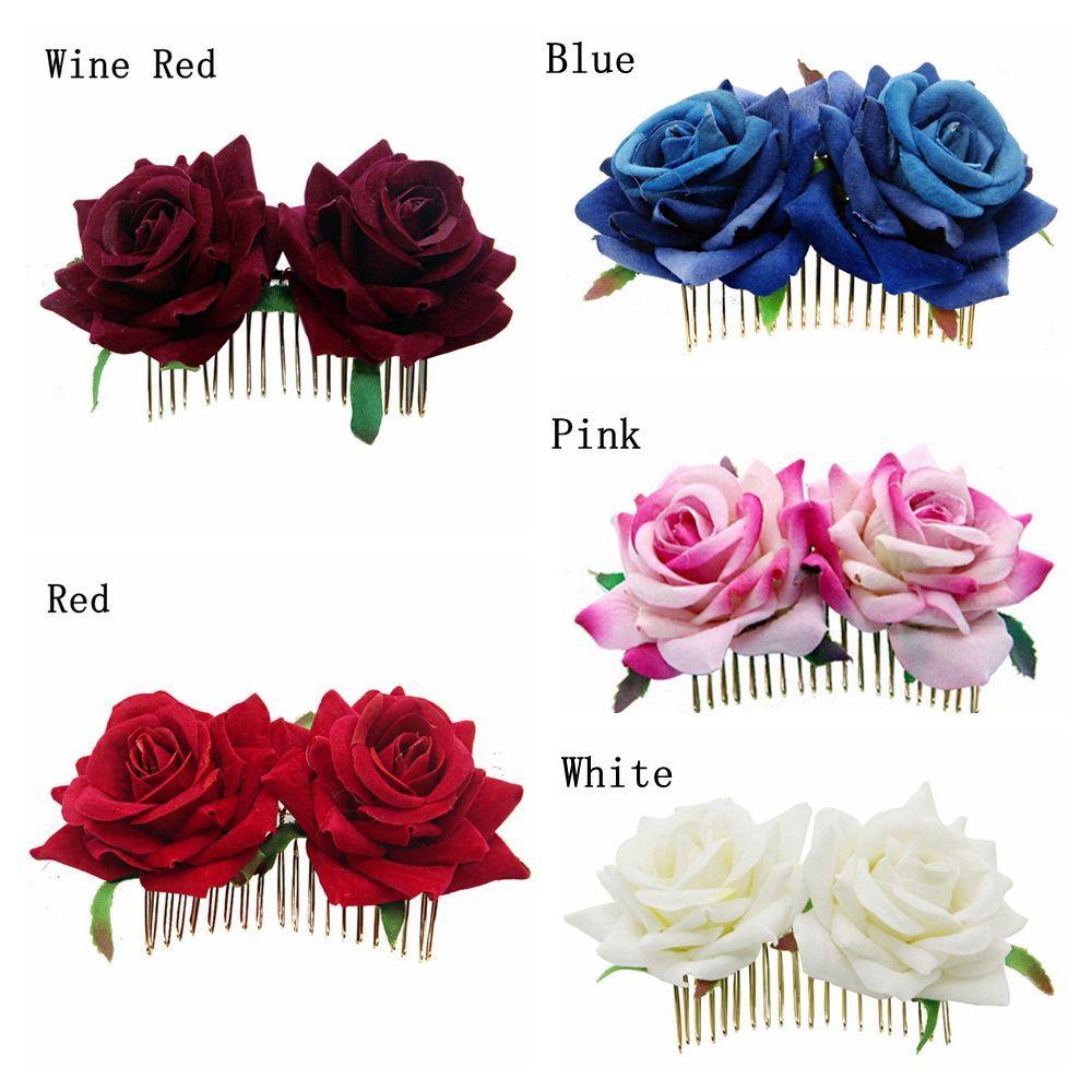 Festival Bridesmaid Hair Jewelry Red Rose Hairpin Bridal Flower Hair Comb Wedding Accessories