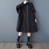 Short Sleeve Plus Size Black Vintage Hooded Casual Loose Autumn Spring Trench Coat for Women Outerwear
