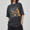 Summer Women's Short Sleeve Oversized Halloween Theme Pumpkin Print Wash Unisex T-Shirt Casual Retro Wear Men