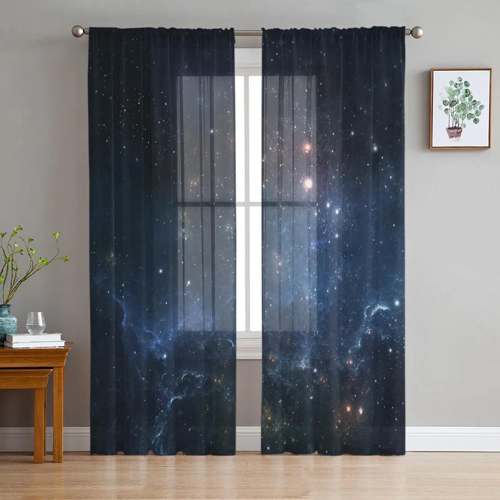 Звездное небо Голубые прозрачные шторы для украшения гостиной Оконные шторы для кухни Тюль Вуаль Органза Шторы