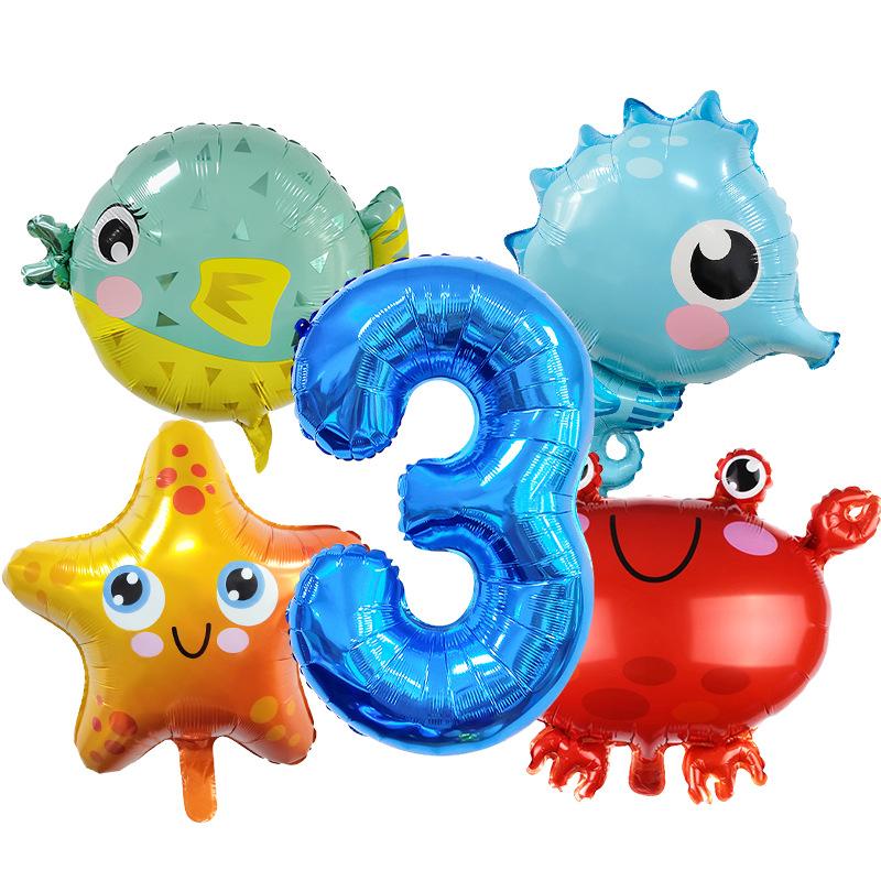 Ocean Crab Seahorse Starfish Dolphin Aluminum Film Balloon Birthday Party Styling Balloon Set