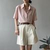 Summer Wide Leg Shorts Women Office High Waist Suit Shorts Beige Oversize Loose Button Solid Classic Casual Shorts With Belt New