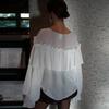 Женские шифоновые рубашки с оборками, белые свободные прозрачные блузки с V-образным вырезом и рукавами-фонариками, весна-лето 2025, женская верхняя одежда для поездок на работу