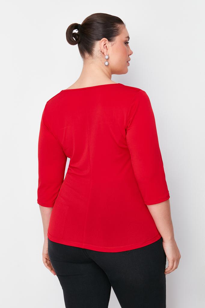 Women's Fashion New Plus Big Size Blouse Black Sweetheart Neckline Fitted Knitted Blouse