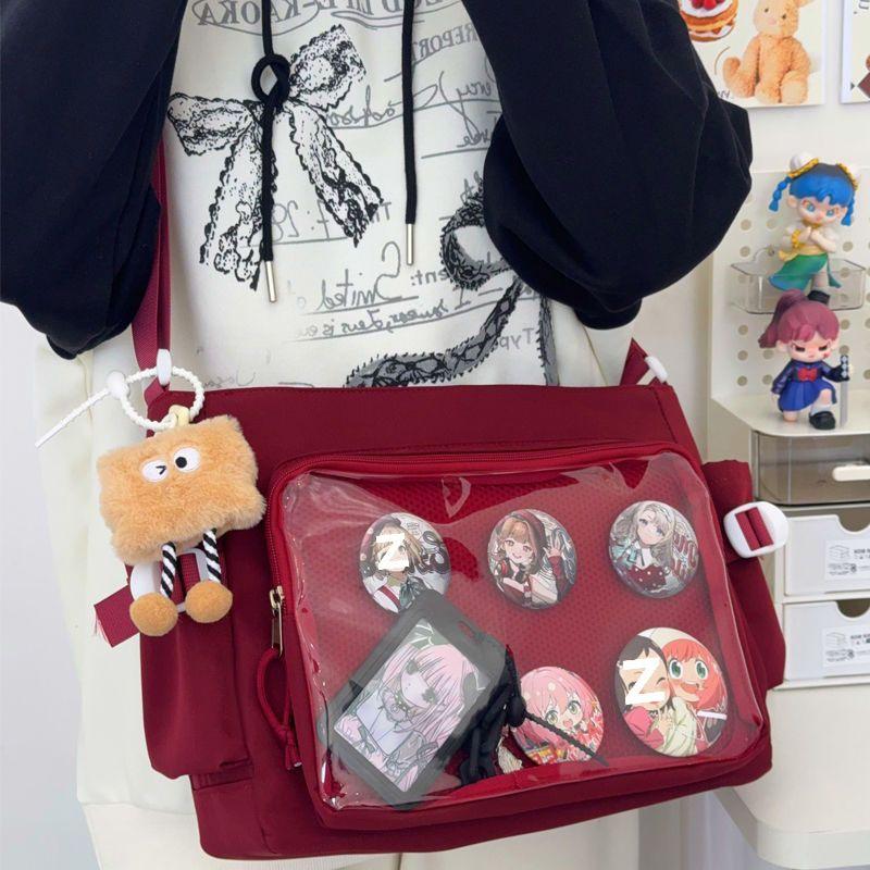 2025 College Style Versatile Ita Bag: Large Capacity Women's Messenger Bag with Transparent Badge Button