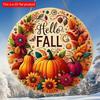 2d Flat 20*20cm, Autumn Home Decoration, "hello Fall", Wooden Welcome Circular Creative Decoration Logo, for Home, Kitchen, Garden, Bedroom, Bar Decor