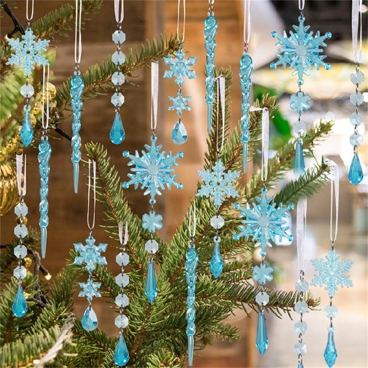 18Pieces Premium Acrylic Ice Christmas Ornamentation Crystal Snowflake Transparent Decors For Indoor Festival Display