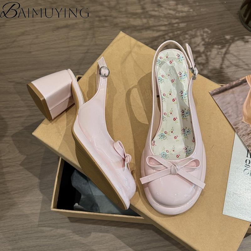 Fashion Bow Women Heeled Sandals Platform Loafers Shoes Woman Slingback 2025 Trend Dress Shallow Summer Pumps Soft Leather Sandalias
