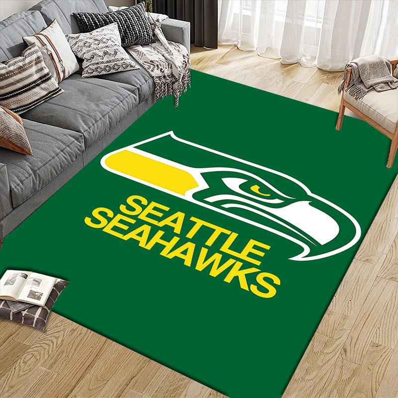 SEA Seahawks Flannel Printed Carpet, Home Sofa Decoration for Living Room & Bedroom, Non‑Slip Play Flannel Floor Mat for Game Room