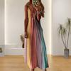 Yousheng Женские платья с градиентом на тонких бретельках, летнее повседневное струящееся макси-платье с V-образным вырезом, свободный пляжный сарафан