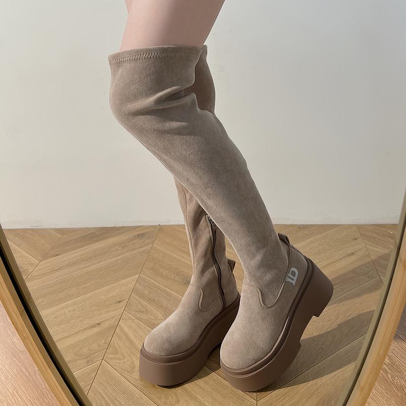 Женские эластичные современные сапоги выше колена, модные туфли без застежек, осенне-зимние туфли на платформе, туфли на плоской подошве, женские длинные сапоги в стиле рыцаря