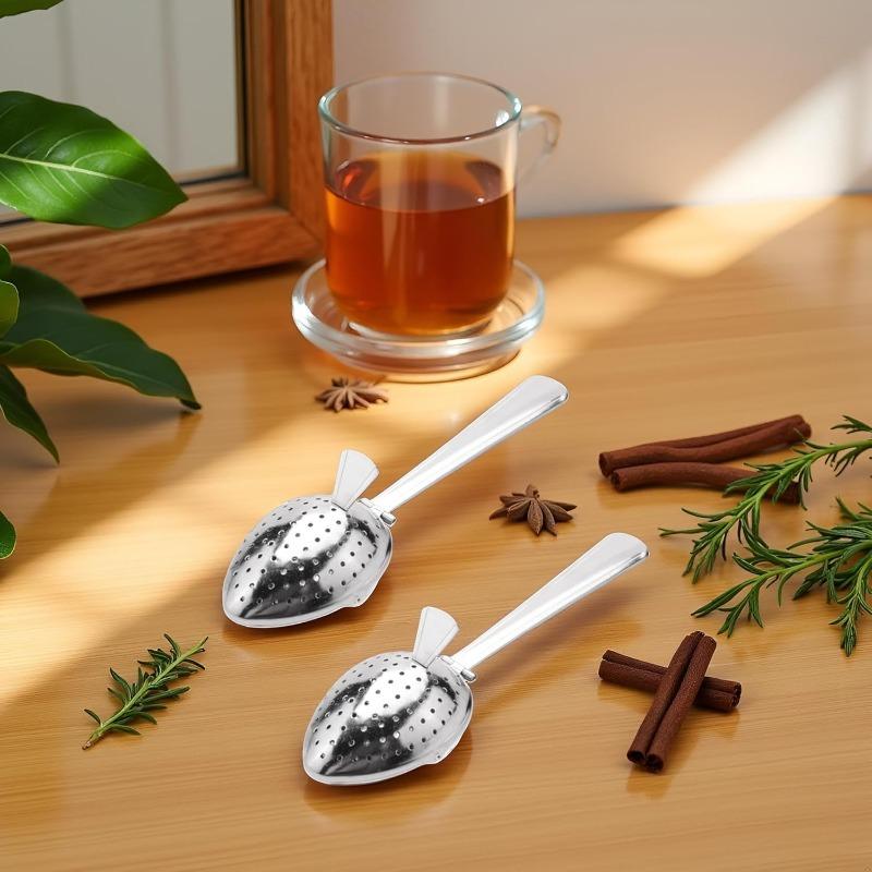 Silver Stainless Steel Tea Filter Spoon Pine Leaf Filter Herbal Spice Convenient and Practical Household Portable Product