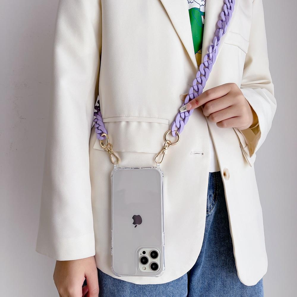 Colour Acrylic Chain Crossbody Shockproof Lanyard Phone Case For iPhone 15 16 pro 13 12 11 14 Pro Max Hand Chain Clear Cover