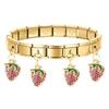 Geometric Square Stainless Steel Elastic Strap Bangle Bracelets for Women Strawberry Cherry Pendant Bracelets Hand Jewelry Gift
