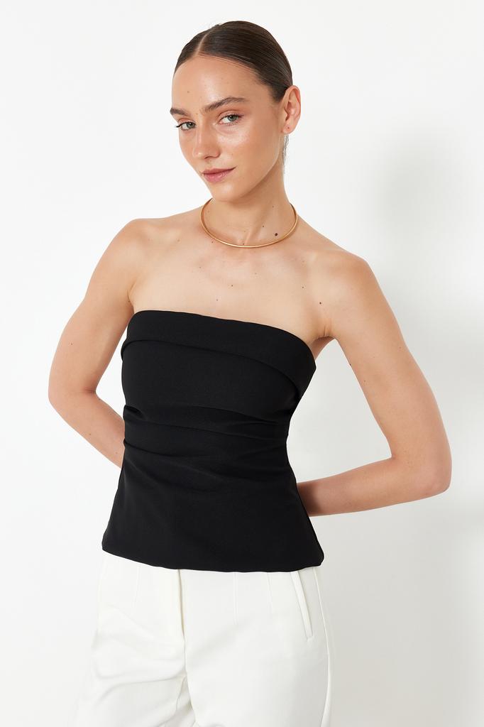 Women Fashion New Blouse Mink Strapless Fitted Woven Blouse