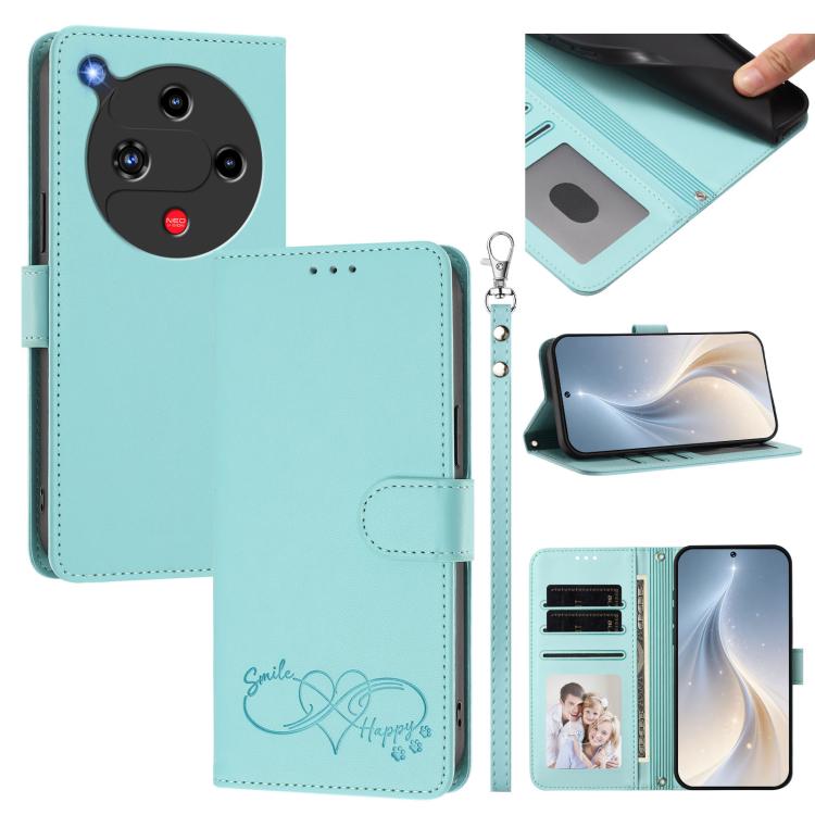 Happy Heart Pattern Magnetic Closure Vegan Leather Phone Case With Wrist Strap For ZTE Blade A56 4G