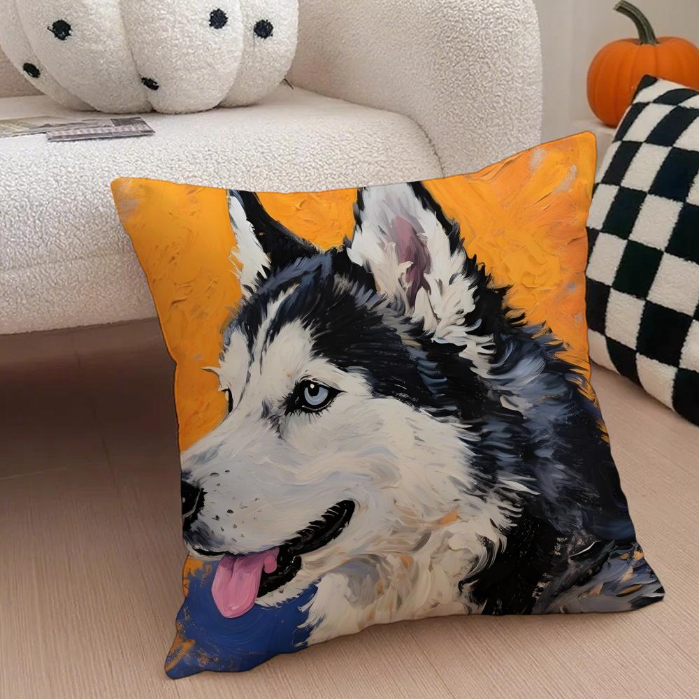 Cute funny Siberian Husky Cushion Cover Throw Pillow Cover Hidden Button Durable Polyester Chair Cushion