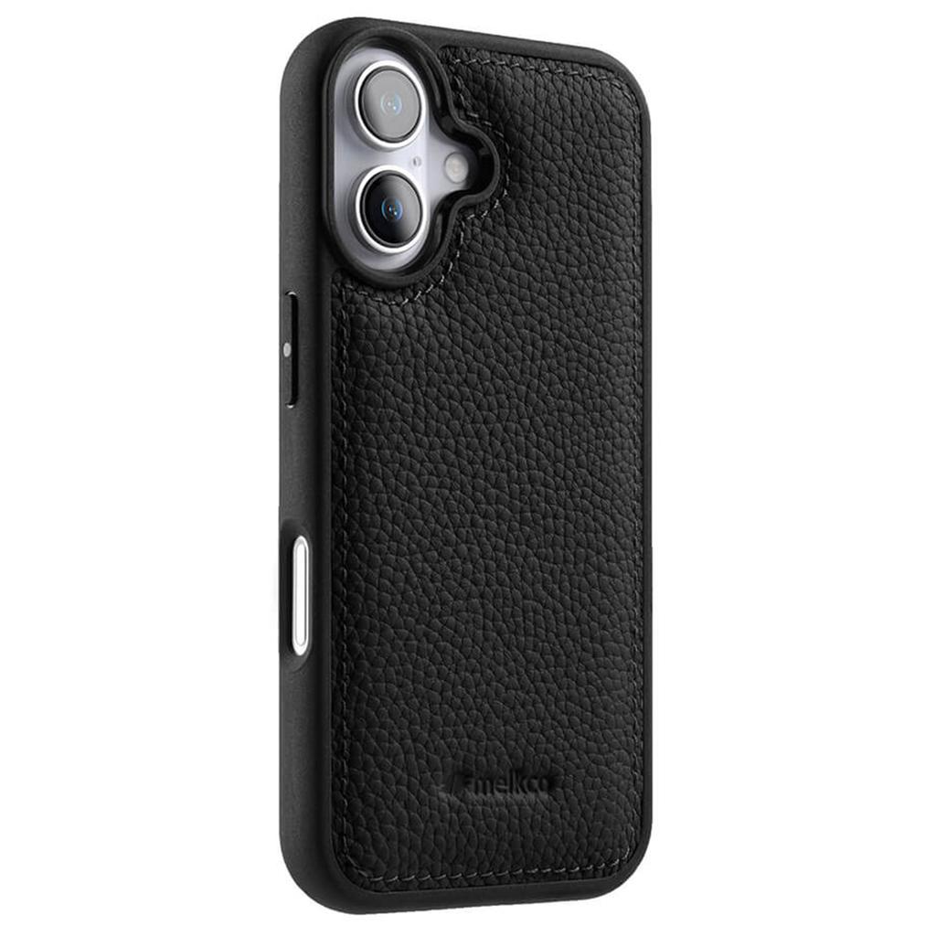 MELKCO For iPhone 16 Plus Case Genuine Cow Leather Coated PC Phone Cover