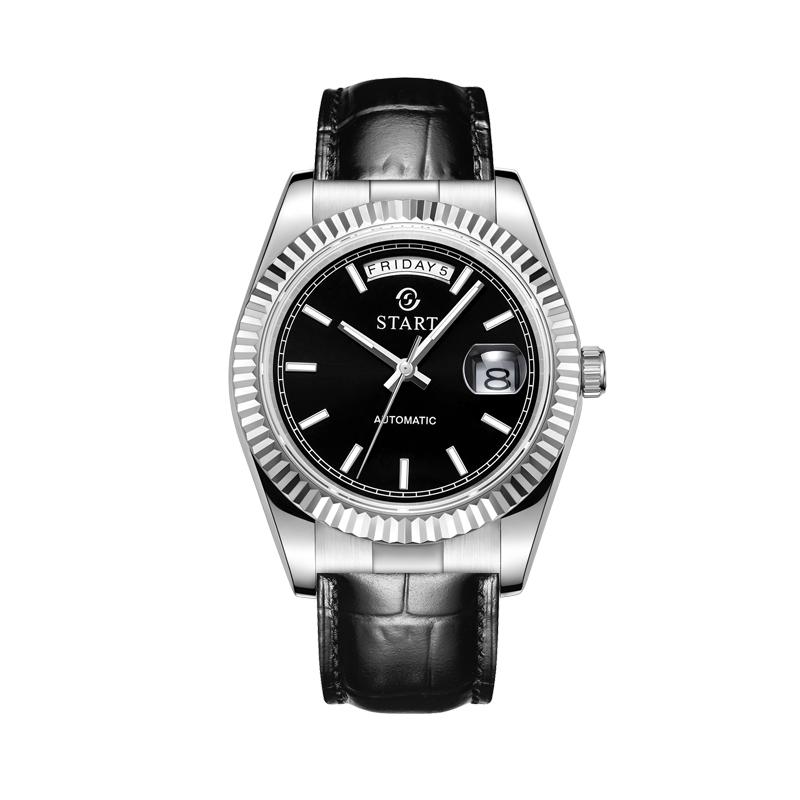 Start Мужские автоматические механические часы со светящимся часовым маркером, модные повседневные мужские часы, кожаные часы с функцией календаря недели