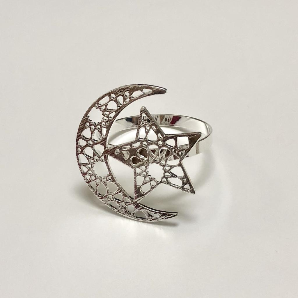 6 шт. золотых серебряных колец для салфеток на праздник Рамадан, украшение стола, исламская мусульманская вечеринка, луна, звезда, пряжка для салфеток, подарки на праздник Рамадан