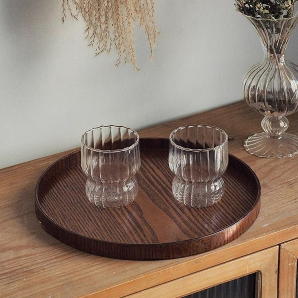 Round Serving Tray 21/24/27/30/33cm Decorative Tray Vintage Wood Platte  Breakfast Dinner