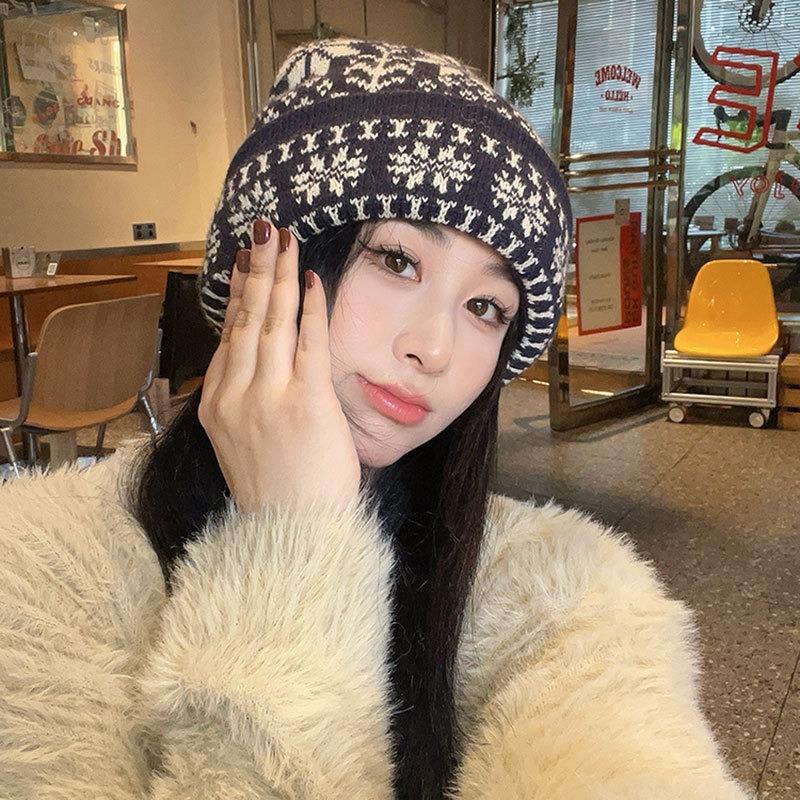 Women S Jacquard Knit Hat Winter Warm Ear Protection Large Size Cold Hat
