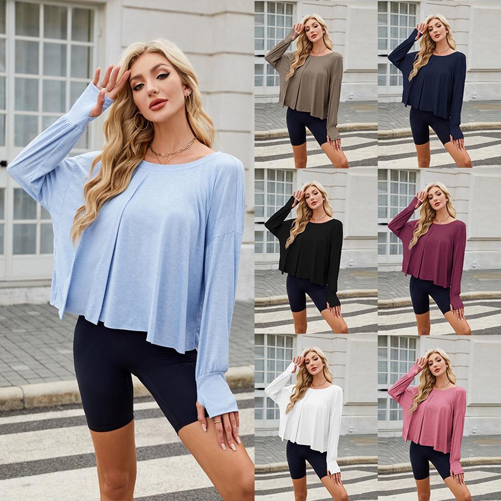 Весна и лето новая однотонная блузка для отдыха и спорта свободная с длинным рукавом для йоги для женщин