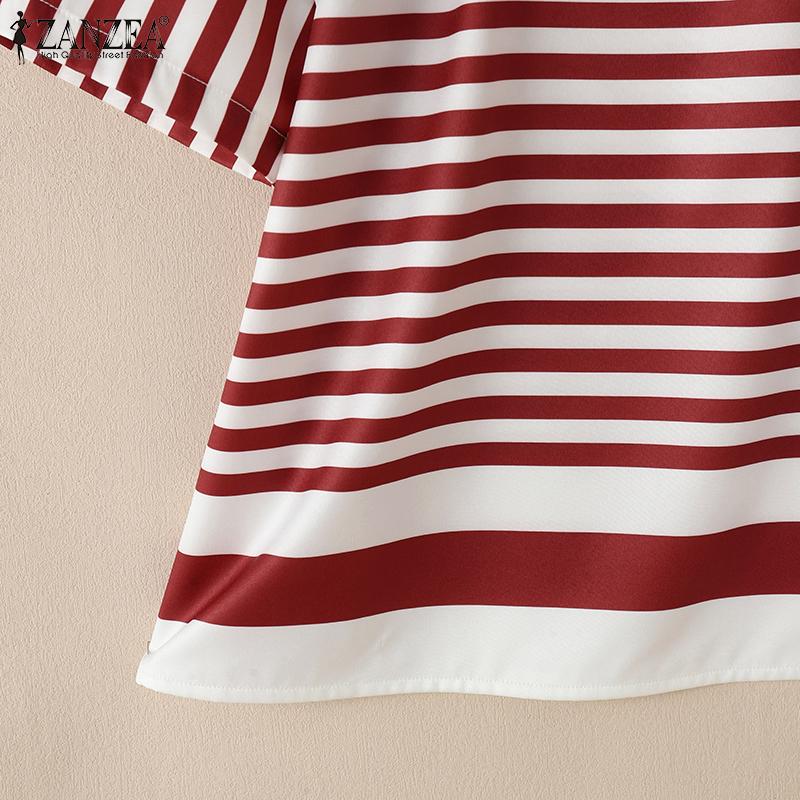 ZANZEA Женская летняя повседневная блузка в полоску с квадратным воротником и коротким рукавом
