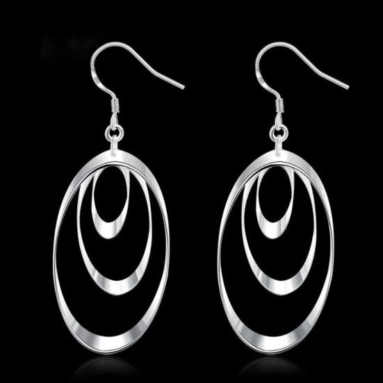 1 пара висячих сережек, декоративные антиаллергические блестящие серьги с 3 кольцами, длинные, с подвесками для банкета