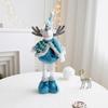 Christmas Doll Ornament Plush Standing Santa Claus Reindeer Snowman Figure with Telescope Leg Blue Gnome Doll Toy for Tree Fireplace Window Table