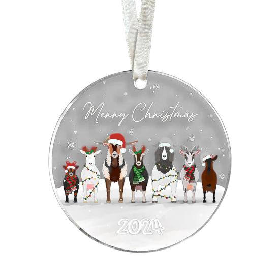 Animal Christmas Ornament 2D Flat Acrylic Ornament Cartoon Santa Hat Animal Hanging Decoration for Christmas Tree Mantel