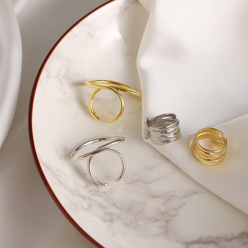 2pcs/set New Fashion Exaggerated Distorted Lines Geometric Rings Set Party Jewelry Minimalist Jewelry Party
