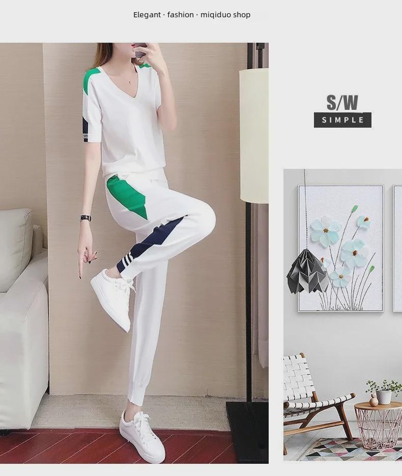 Женский летний костюм с короткими рукавами и V-образным вырезом 2025 года — модный комплект из двух предметов