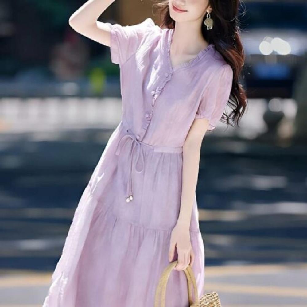 Rellawear Women Short Sleeve Dress Purple Lilac 26jt14